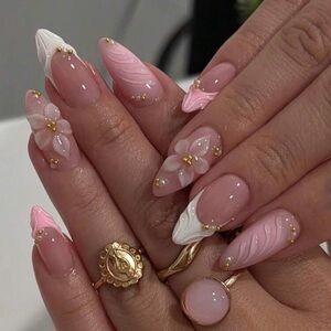 Elegant Pink and White press on nails